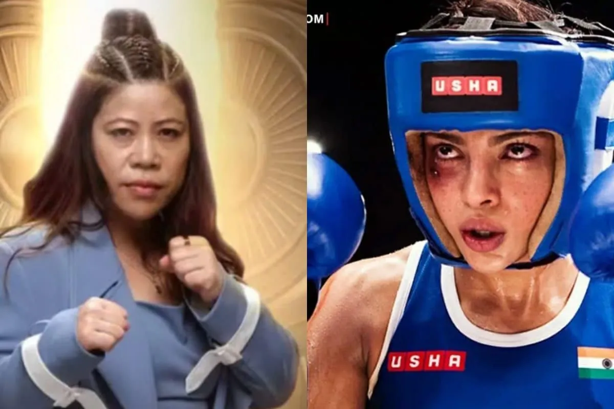 Mary Kom looking determined, maybe in a boxing ring.