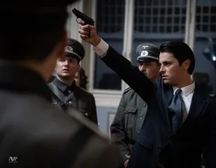 Movie poster for 'The Hit on Hitler: Mobsters vs. Nazis' showing mobsters and Nazis.