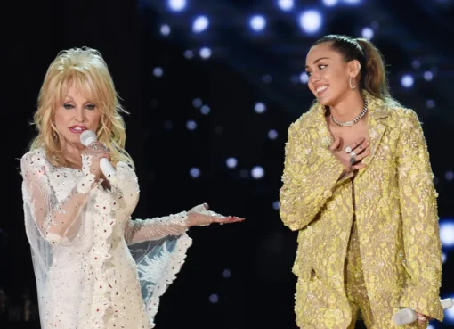 Miley Cyrus on stage looking emotional