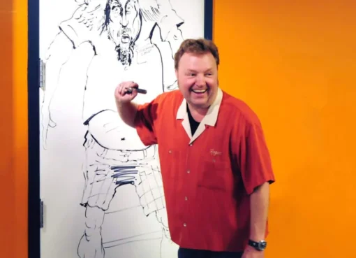 A drawing of a film storyboard illustrating a scene.