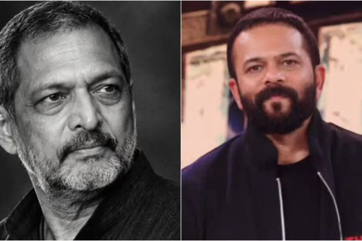 Rohit Shetty and Nana Patekar smiling together at a movie event.