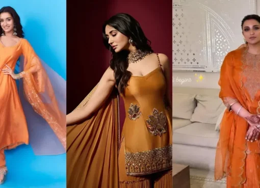 Celebrities in stylish orange ethnic wear for Navratri