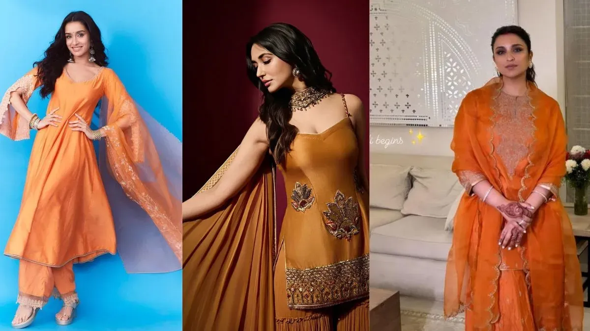 Celebrities in stylish orange ethnic wear for Navratri