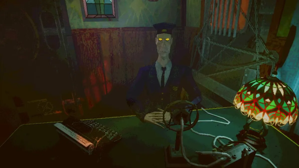 Screenshot from Dreadline Express showing a train car with passengers and a card UI element.