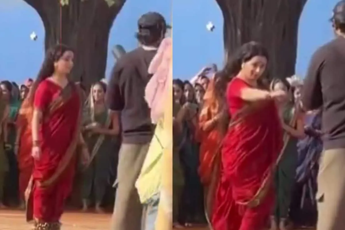 Shraddha Kapoor in a vibrant red saree, dancing in a behind-the-scenes clip for her movie 'Eetha'.