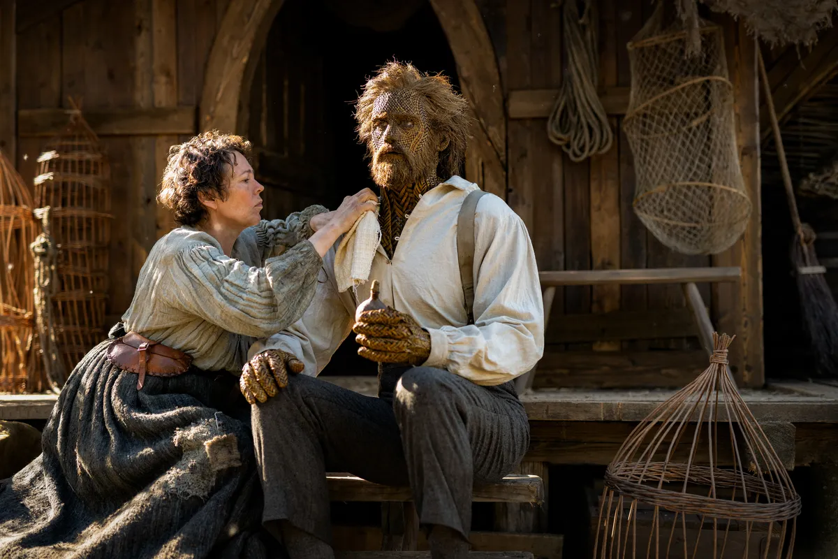 Olivia Colman, looking determined, in a still from the medieval drama 'Wicker'.