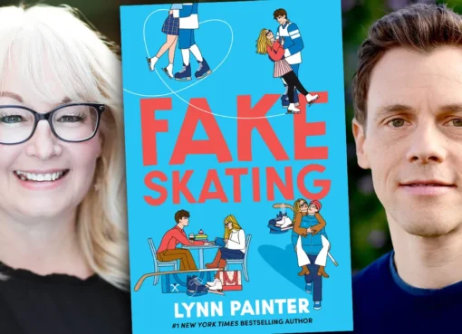 A book cover for 'Fake Skating' with a wintery, romantic vibe.