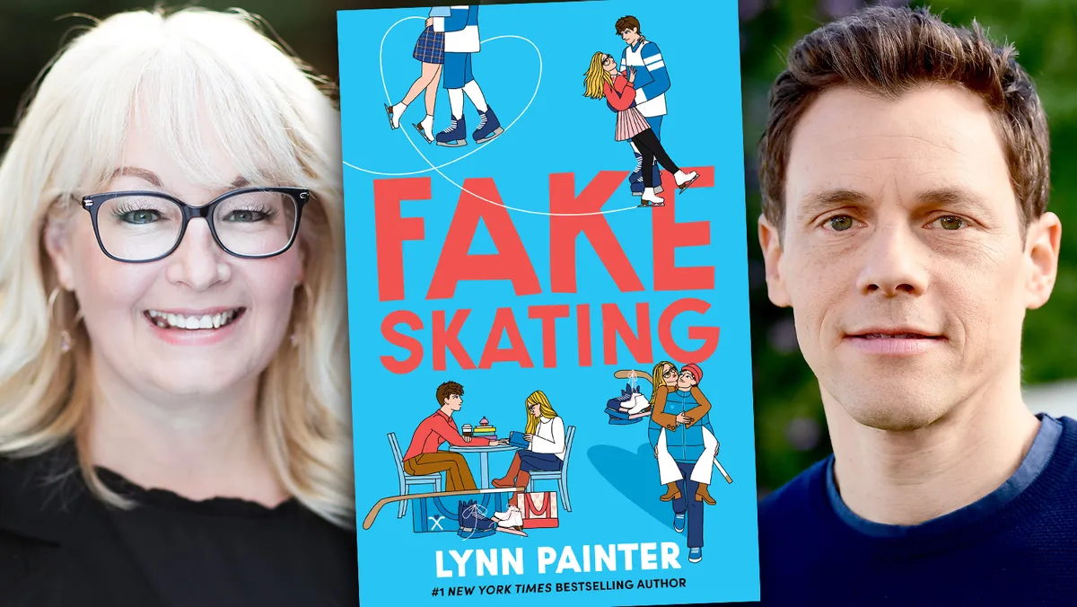 A book cover for 'Fake Skating' with a wintery, romantic vibe.