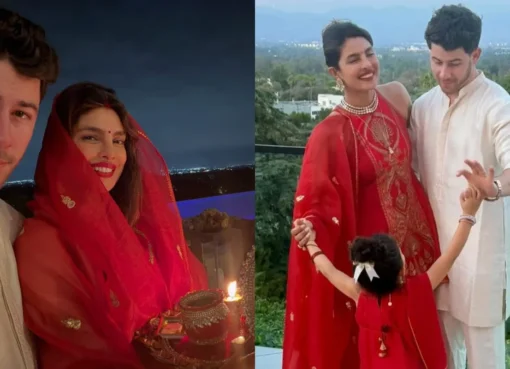 Priyanka Chopra and Nick Jonas celebrating Karwa Chauth.