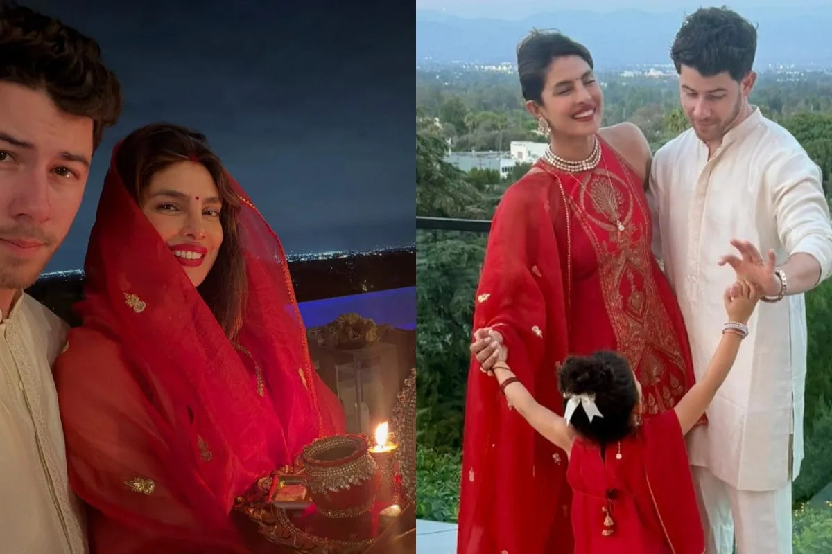 Priyanka Chopra and Nick Jonas celebrating Karwa Chauth.