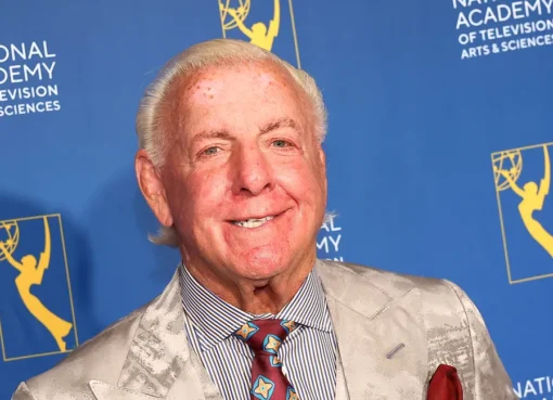 Wrestler Ric Flair wearing an eye patch in a video message.