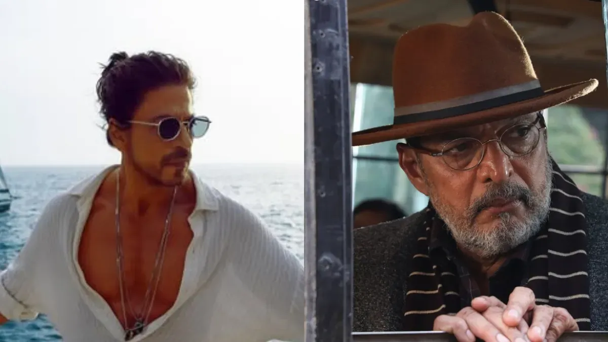 Shah Rukh Khan and Nana Patekar sharing a moment, perhaps on a film set, looking thoughtful.