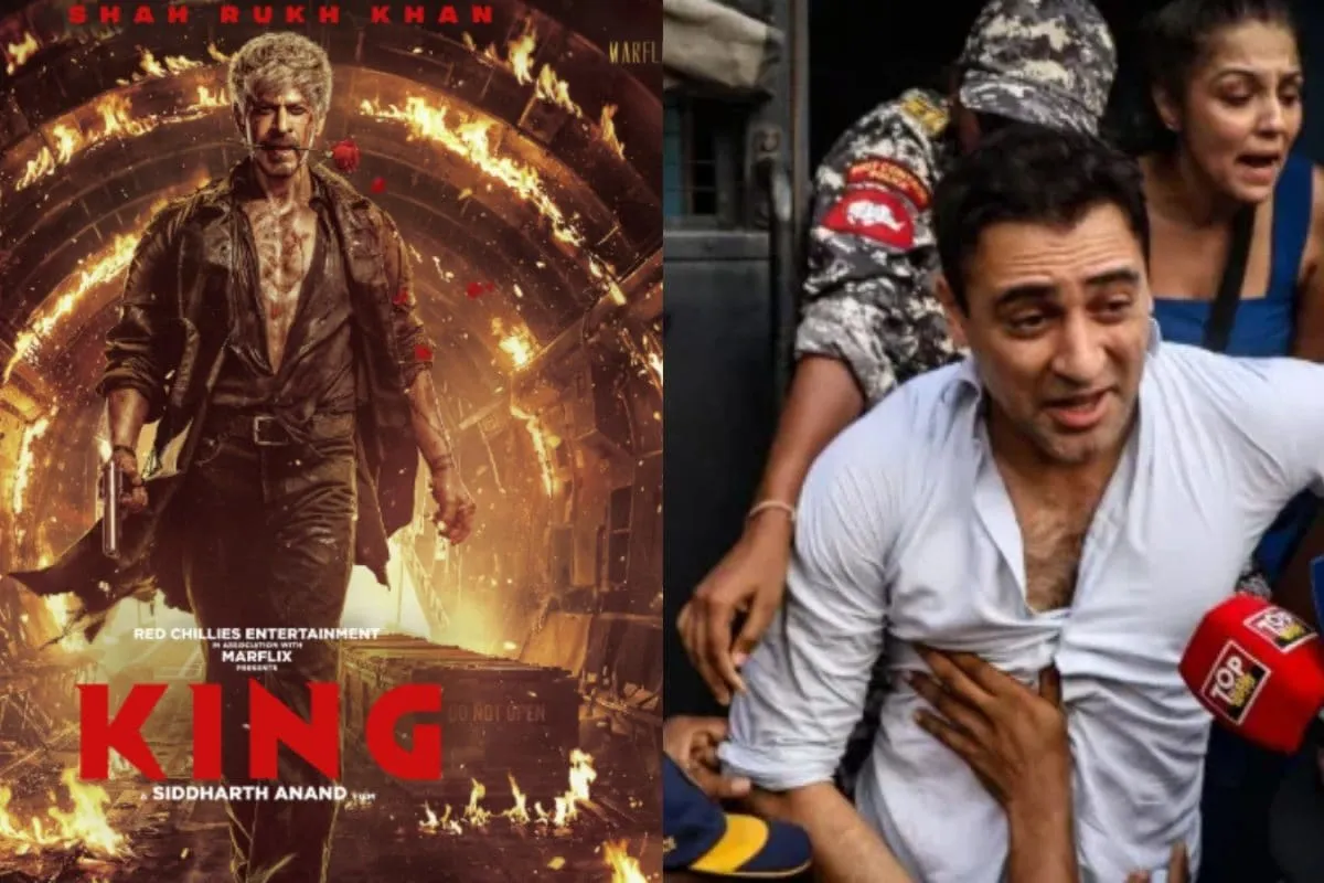 A collage of Shah Rukh Khan's new 'King' movie poster and a graphic indicating Imran Khan's deadline extension.