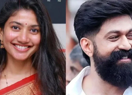 Sai Pallavi and Yash smiling and talking together at a film event.