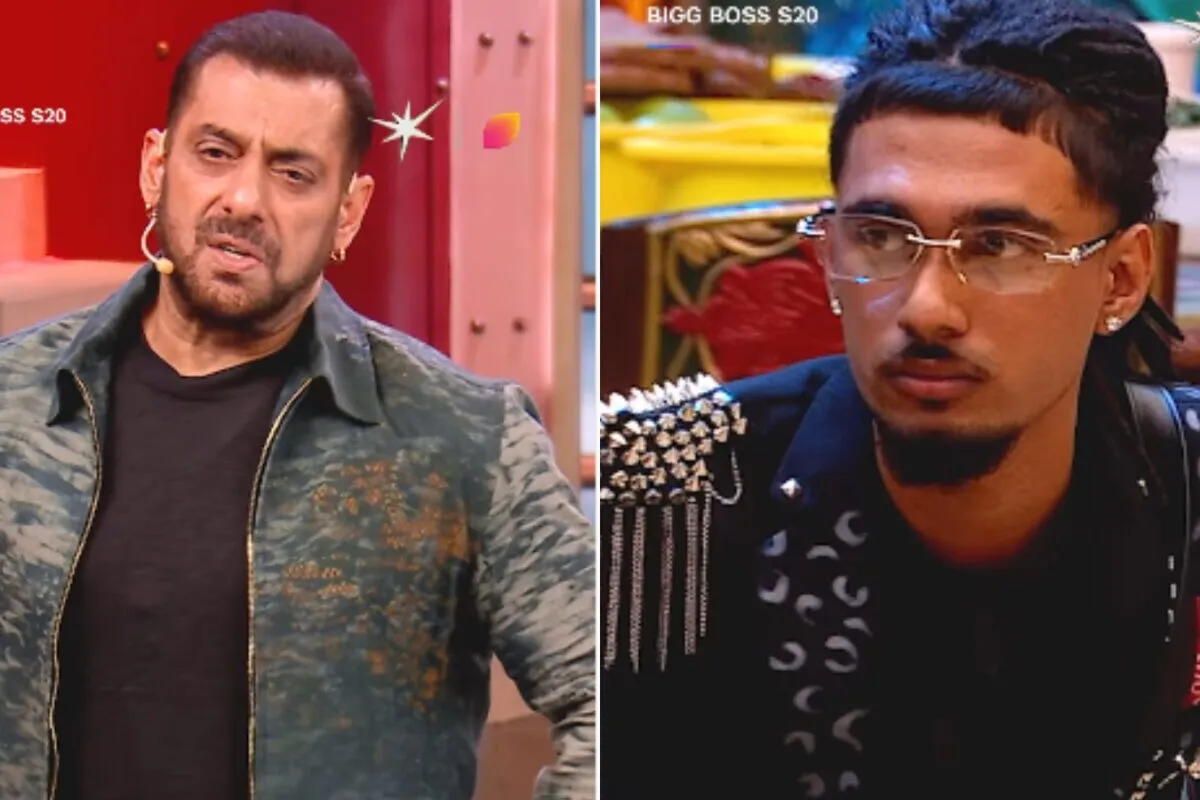 Salman Khan looking serious on the Bigg Boss 20 Weekend Ka Vaar stage.