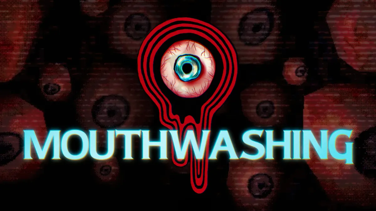 Screenshot from the game Mouthwashing showing a character in a dark, unsettling environment.