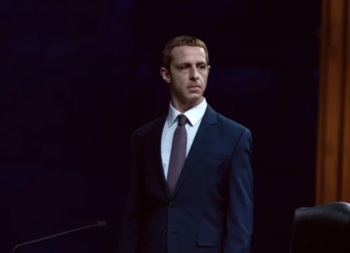 Movie poster for 'The Social Reckoning' featuring a dramatic image related to Mark Zuckerberg or social media.