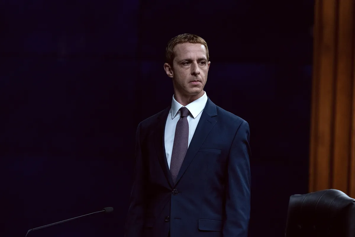 Movie poster for 'The Social Reckoning' featuring a dramatic image related to Mark Zuckerberg or social media.