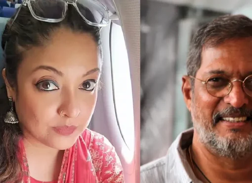 Tanushree Dutta looking serious and thoughtful.