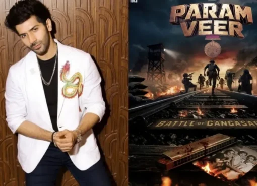 Vardhaan Puri in a heroic pose from the 'Param Veer' title reveal video.