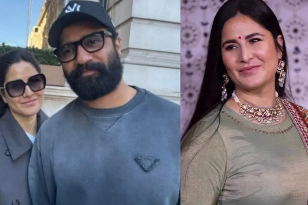 Vicky Kaushal with a thick beard next to Katrina Kaif in London.