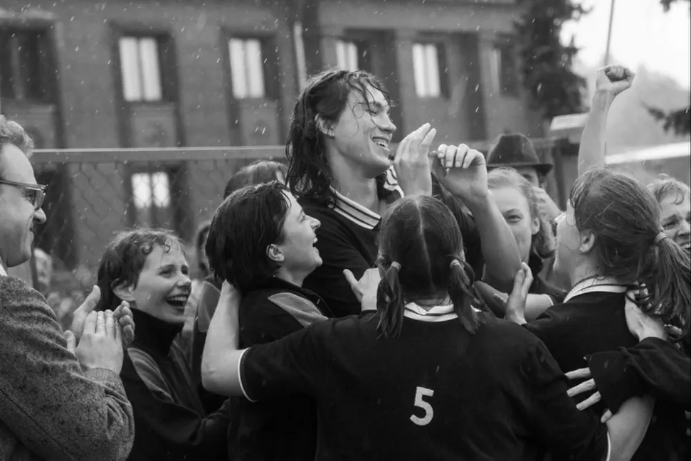 Promotional image for the black-and-white Latvian film 'Ulya'.