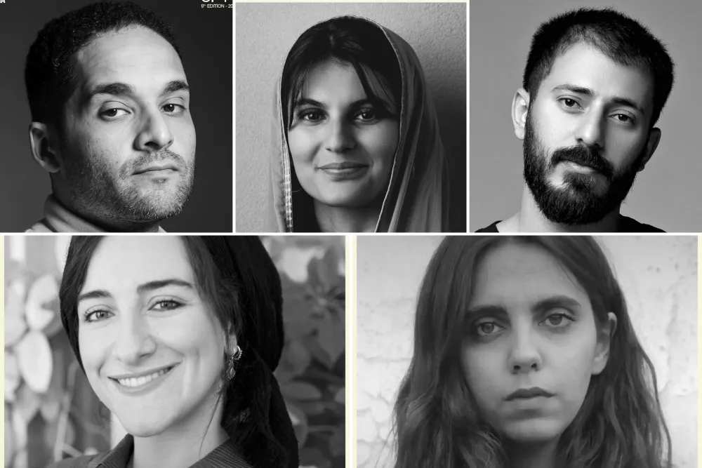 Photo of five diverse young filmmakers smiling, representing the CineGouna Emerge program.