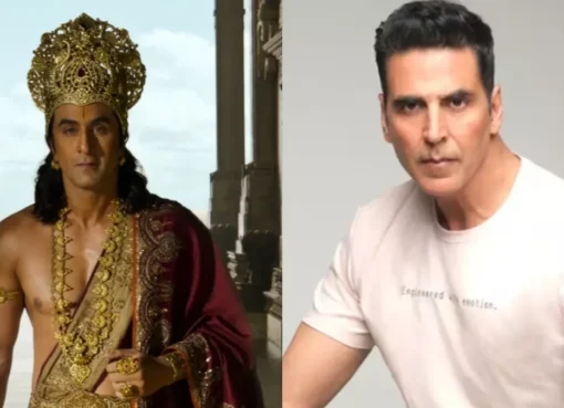 Split image showing Ranbir Kapoor as Ram and Akshay Kumar in a cult film scene.