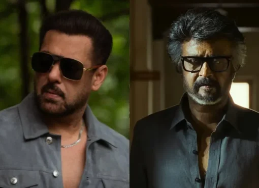 A split image showing Salman Khan and Rajinikanth, representing top entertainment news.