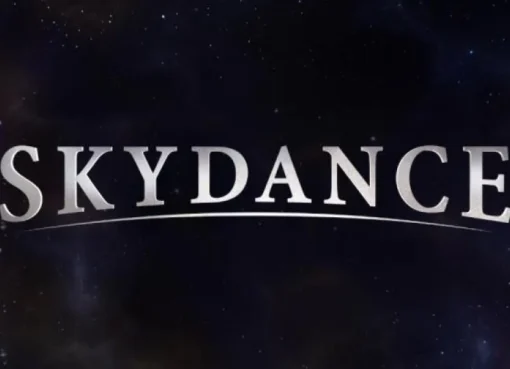 Skydance stock chart with a dramatic red downward arrow indicating a 25% drop.