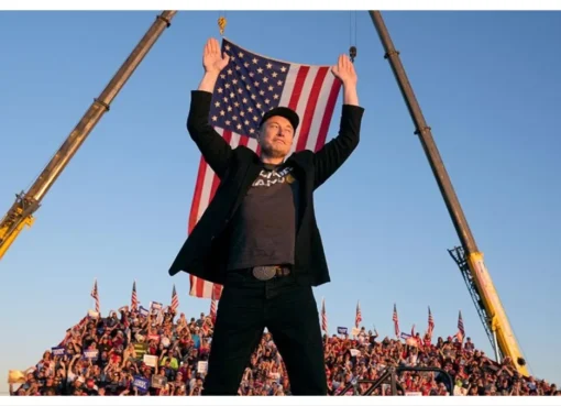 Elon Musk looking serious, possibly from the documentary, with a TikTok logo partially obscured.