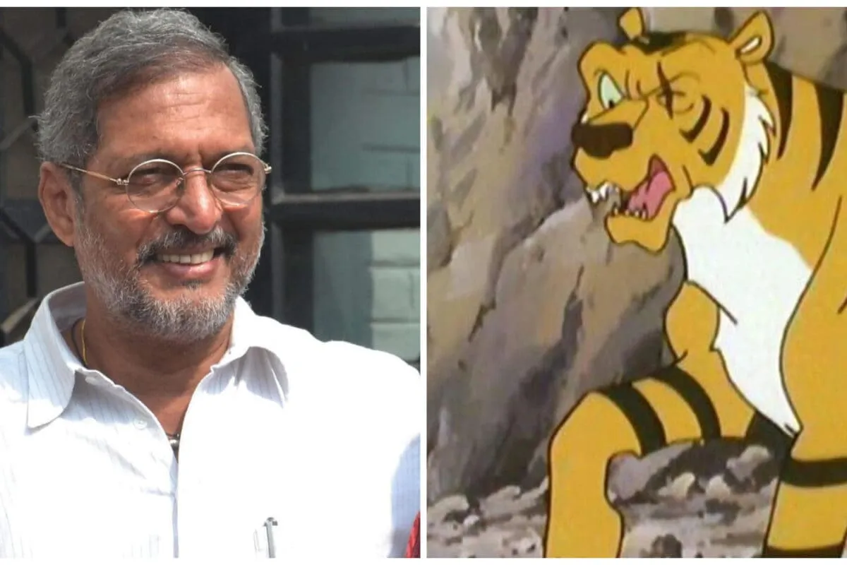 A split image of actor Nana Patekar and the animated tiger Shere Khan from The Jungle Book.