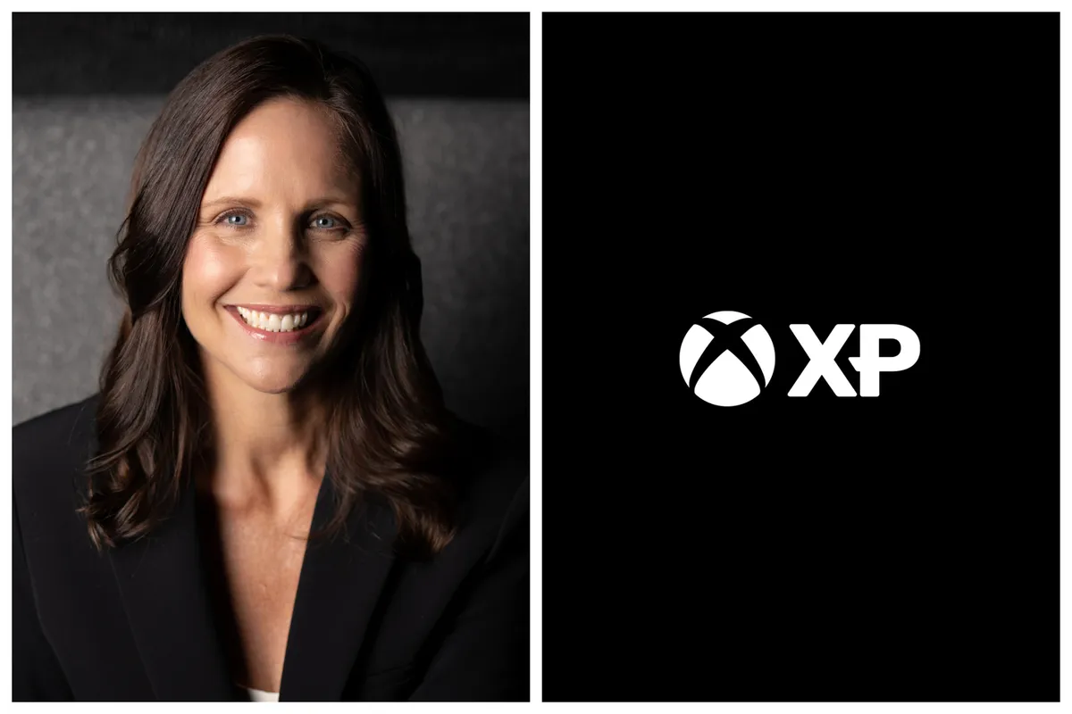 Xbox logo glowing with 'XP' text, surrounded by movie reels and game controllers.