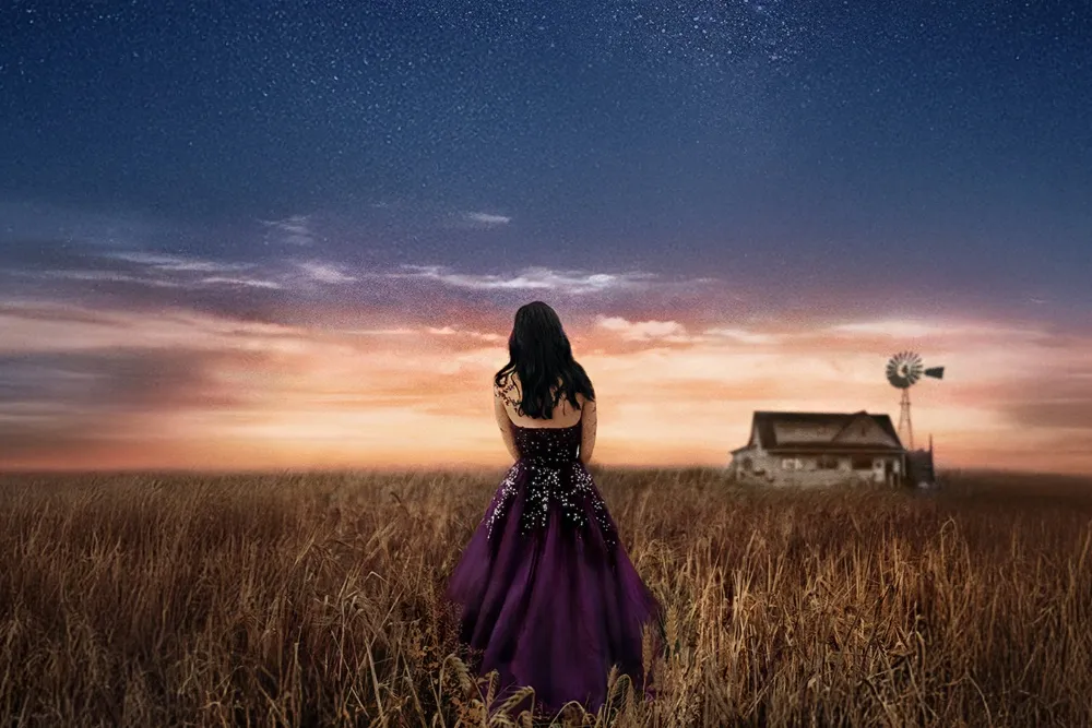 Promotional image for the fantasy adventure film 'Starbright' featuring its main stars, John Rhys-Davies, Diego Boneta, and Alexandra Dowling, with a starry, magical background.
